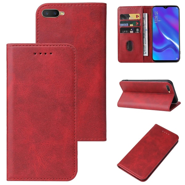 Oppo Ax7 Pro Magnetic Closure -nahkaiseen phone case Red