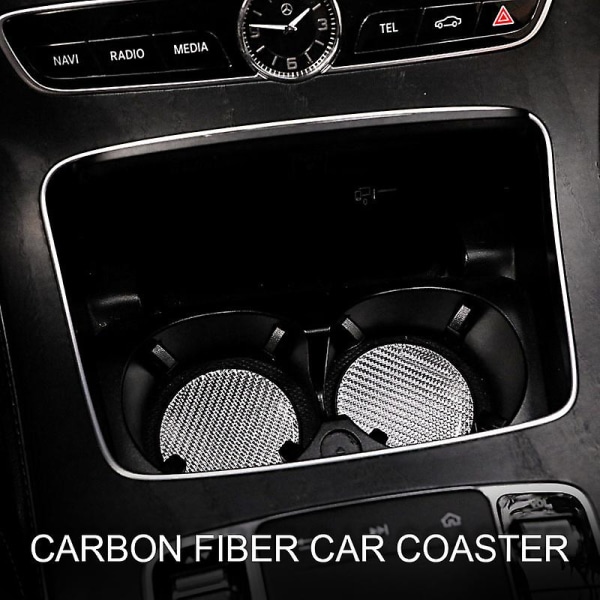 Sklisikker bil Vannkopppute Karbonfiberstil Gummimatte For Bil Drikke Kaffe Flaskeholder Coaster Tilbehør| | Black 2pcs