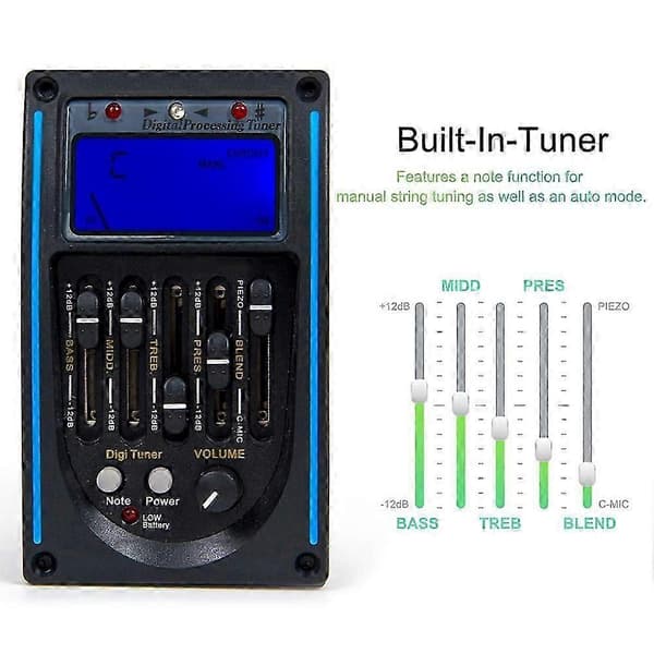 5-bands akustisk gitarr EQ förförstärkare set förstärkare tuner LCD piezo pickup equalizer system med mikrofon pickup tillbehör