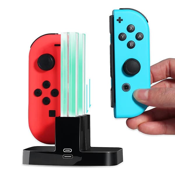 Ladestasjon kompatibel med Switch for Joy Con & Oled-kontroller med lyktestolpe LED-indikator