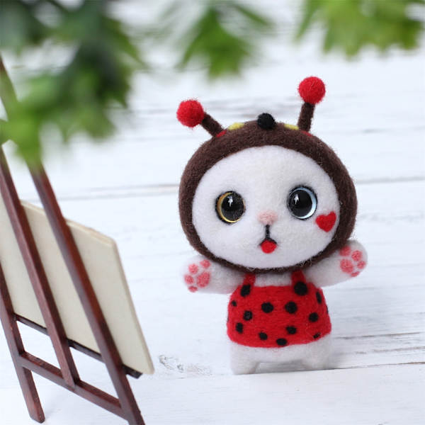 Söt kattmönster Handgjorda DIY Poke Wool Filts Material Produktionspaket