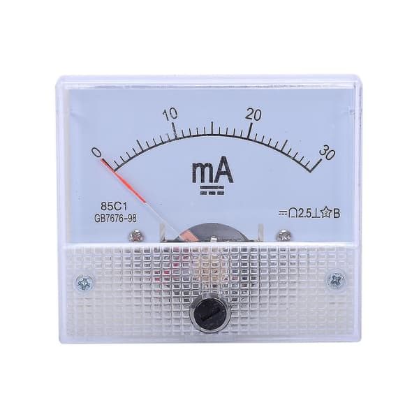 DC 0-30mA Analog Strøm Panelmåler Amperemeter 85c1 30mA, Hvit