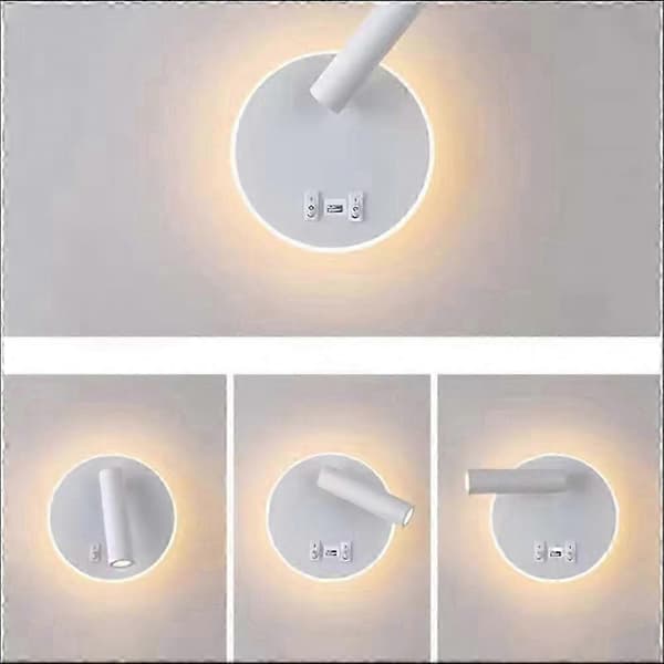 Roterbar LED-væglæselampe med USB-port og afbryder, sengelampe til soveværelset White