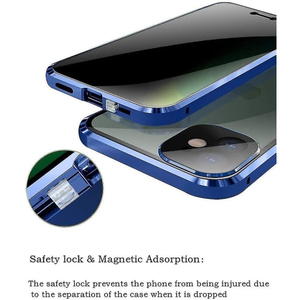 Sunrain Anti-Peeping Iphone 12 Pro Max -kotelo, jossa vahva Ic-adsorptiokameran linssisuoja metallikehys 360 koko vartaloa suojaava kaksipuolinen Gl Blue iPhone12Pro