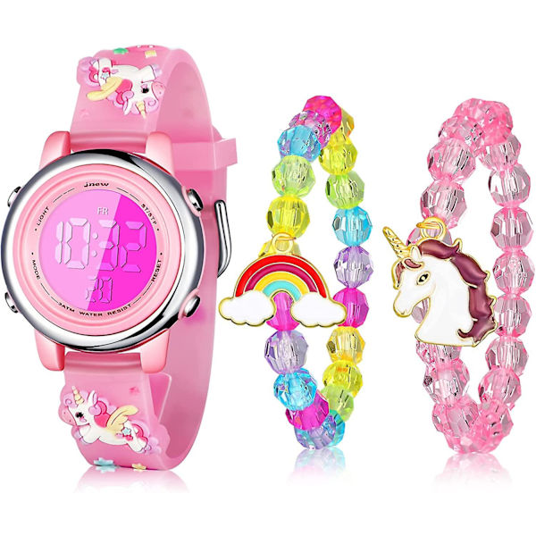 3 delar Watch för barn och enhörningsarmband Toddler 7 watch Watch med larm Stoppur Unicorn Alla hjärtans dag present för 3-10 Lovely Style