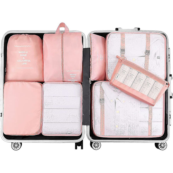 8-pack Organiser Set för Resväskor, Förvaringsväskor, Packningskuber, Resepåsar, Presenter Pink