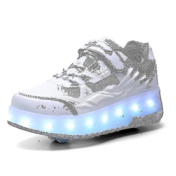 Childrens Sneakers Dubbelhjulsskor Led Light Skor Q7-yky White 31