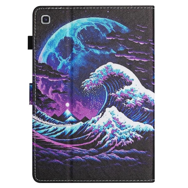 Til Samsung Galaxy Tab S6 Lite Farvet Tegning Stitching Læder Tablet Smart Case Sea Wave