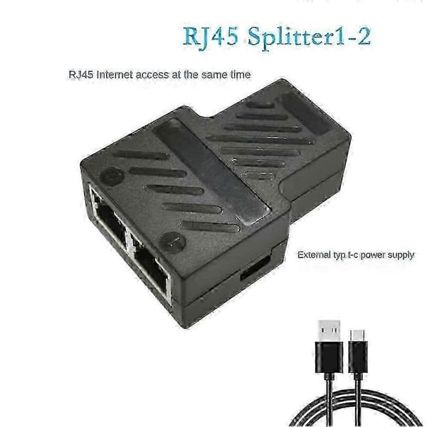 Ethernet Splitter 100Mbps RJ45 Netværksforlængerstik 1 til 2 Ethernet-adapter Internetnetværk Sort SZRH