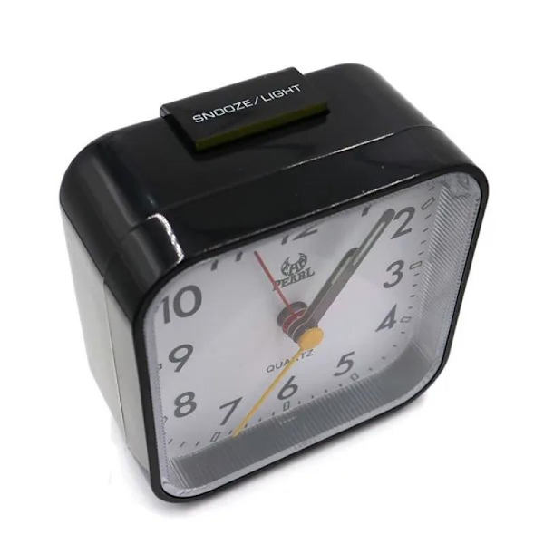 Silent Analog Alarm Clock Bedside Clock Square Table Clock Quartz Alarm Clock with Snooze and Light Function, Black