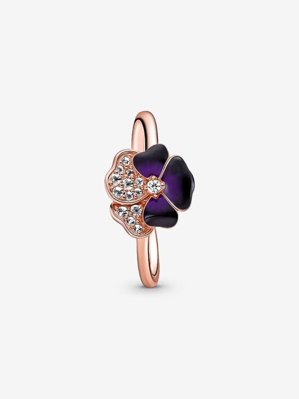 Pandora - Dyb Lilla Stedmoderblomst Ring - 14k rosaguldbelægning Circumference: 58mm