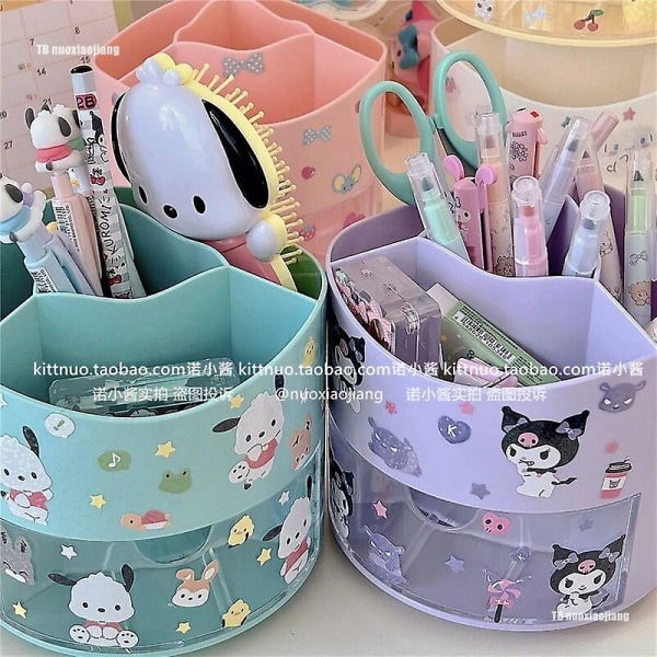 Kawaii Kuromi Pyöritettävä kynäteline Anime My Melody Cinnamoroll Pompompurin Brush Container Pochacco Desk Organizer Paperitarvikkeet Kuromi