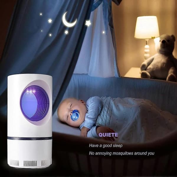 Inomhusfälla med USB-ström och adapter, sugfläkt, LED-nattlampa för hem, sovrum, kontor - Vit