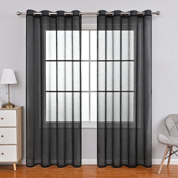 Gennemsigtige gennemsigtige gardiner, 1 panel, sort, 100*130cm/100*200cm/100*250cm/140*260cm 100*130cm