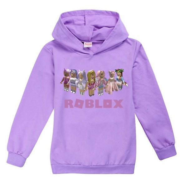 Børn Drenge Piger Unisex Roblox Print Langærmet hættetrøje Afslappet hættetrøje Toppe Purple 13-14 Years