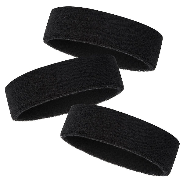 Sportpannband för män och kvinnor - fuktavledande bomullsfrotté, 3-delat set, svart