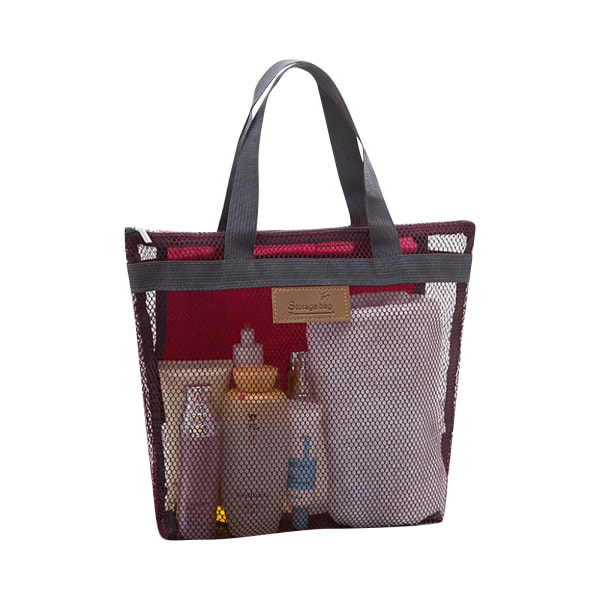 Beach Mesh förvaringsväska, bärbar resebadväska, mesh duschväska, utomhuskläder Handduk förvaringsväska 11,8 X11,02 tum, snabbtorkande och lätt att rengöra Wine One Size