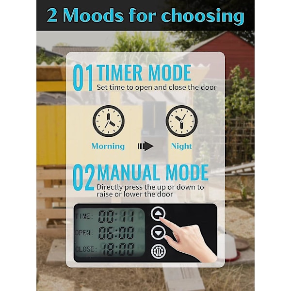 Ny svart automatisk hönsgårdsdörr automatisk hönsgårdsdörr med timer och manuell, hönsgårdsdörr in