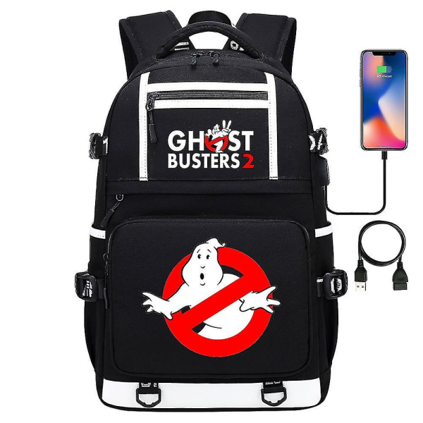 Ghostbusters Printed USB -nuorten opiskelijoiden koululaukku: Miesten ja naisten reppu casual 8