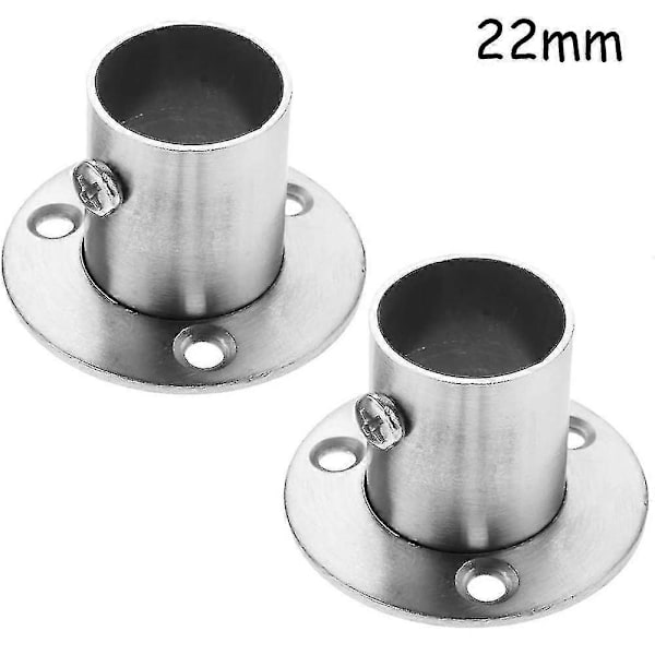 22mm 2 stk rustfritt stål rundrørbrakett, stangflenssett, garderobestangbrakett, klesstangbrakett, stagstangbrakett med skruer