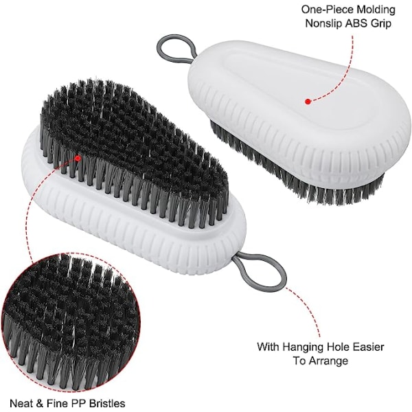 Rengjøringsbørste PP børster ABS-rygg med hengende hull, 3-pack husholdningsskrubbing for sko Joggesko Klær, hvit