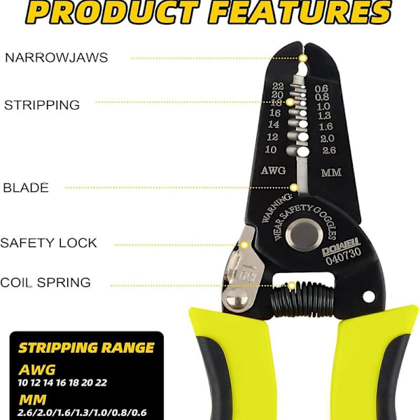 10-22 AWG Wire Stripper Cutter Wire Stripping Tool og Multi-Function, Multifunktionel Elektriker Tang til Kabelstripper
