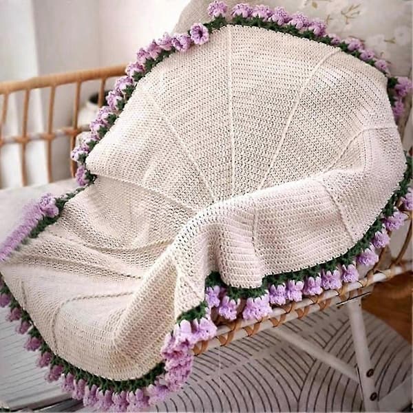 90 cm heklede blomsterteppe Uferdig DIY strikket teppe for kvinner Morsdagsbukett Bursdagsgave Blue