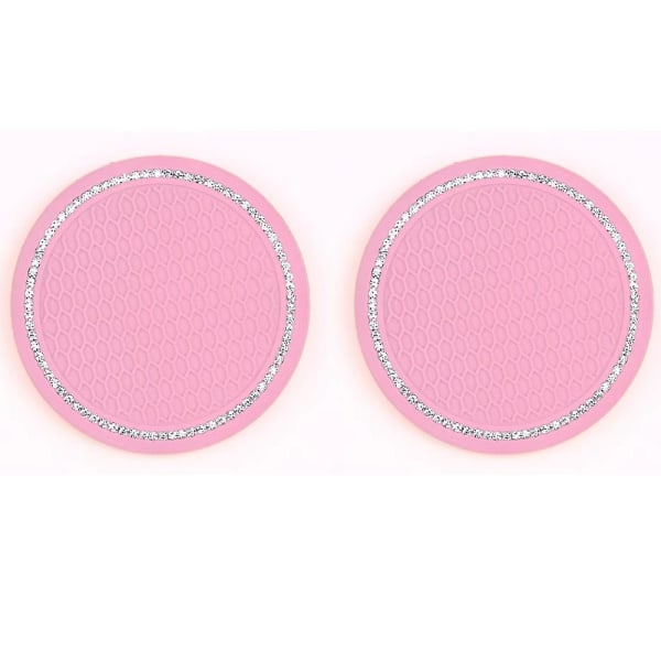 2st halkfri bil vattenkoppsdyna diamant strass gummimatta för flaskhållare Underlägg Autointeriör Anti-sladd kopphållare 7 cm - Dryckeshållare B-Pink