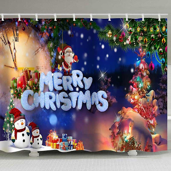 Julebadeforhæng Rensdyr Julemand 180 X 180 Cm Badegardin Polyester Stof Anti-mug Vandtæt Vaskbart Badeværelsesgardin Med 12 Krog