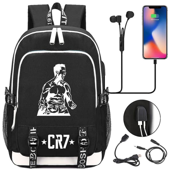 2023 Cr7 Barn Vattentäta Skolväskor Usb Laptop Ryggsäck Unisex Resväskor Studentväskor
