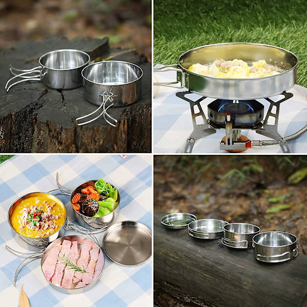 Camping Köksredskap Set 4st Bärbar rostfritt stål grytor och kastruller Set