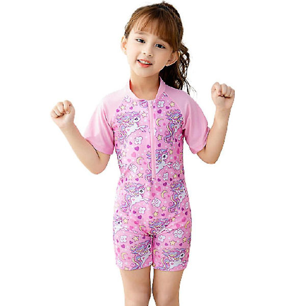 Tecknad Unicorn barn baddräkt kortärmad baddräkt simdräkt 7-8 Years