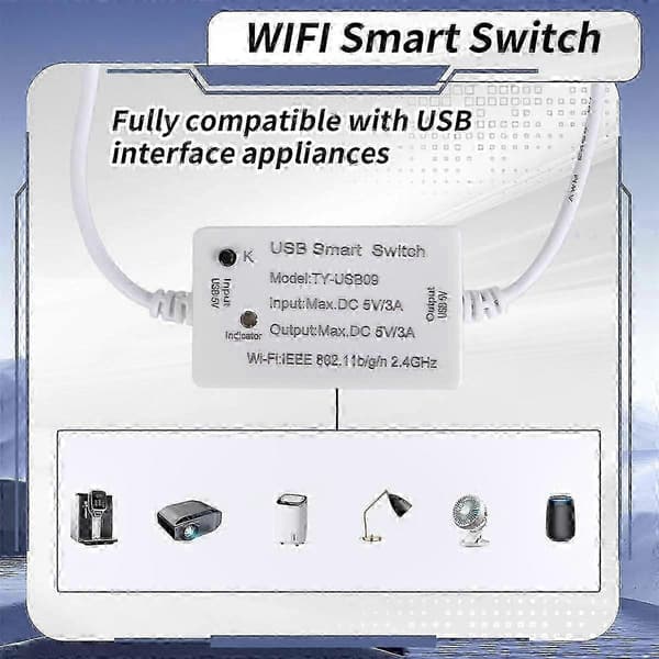 Tuya USB Smart Switch WIFI-controller med timerfunktion til USB-apparater White