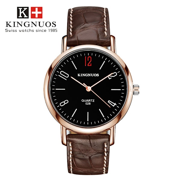 Par modebälte kvarts icke-mekanisk watch Rose gold case with black face brown