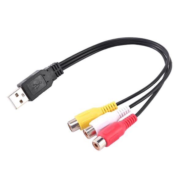 USB til RCA-adapterkabel 3 hunn AV lydvideokonverterer med USB A hannkontakt Svart