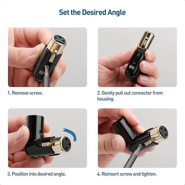 2 STK lydadapterstik Justerbar han til hun retvinklet XLR-adapter 3-pin sort (XLR 90 graders adapter)