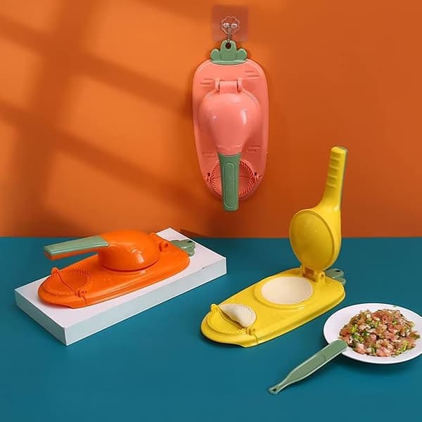 2 i 1 Dumpling Maker, DIY Dumpling Maker Mold Dumpling Wrapper Maker, Kreativ Dumpling Making Tool (Gul)