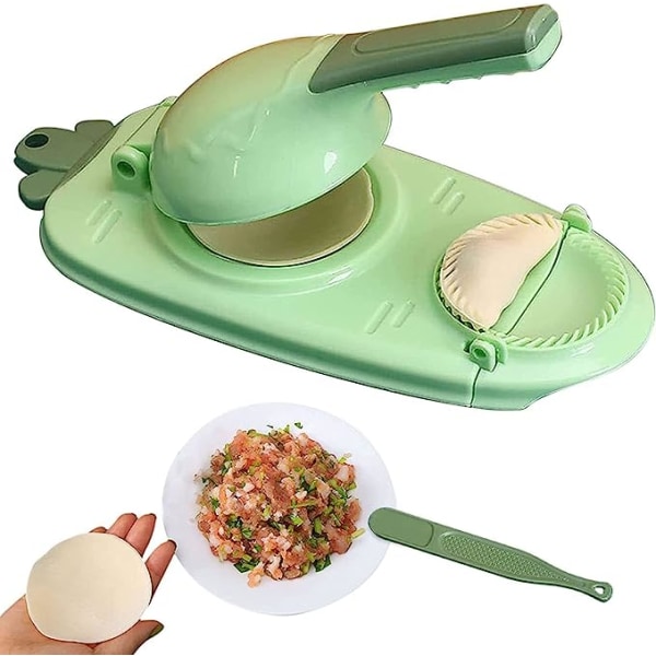 2 i 1 Dumpling Maker, DIY Dumpling Maker Mould Dumpling Wrapper Maker, Creative Dumpling Making Tool (grön)