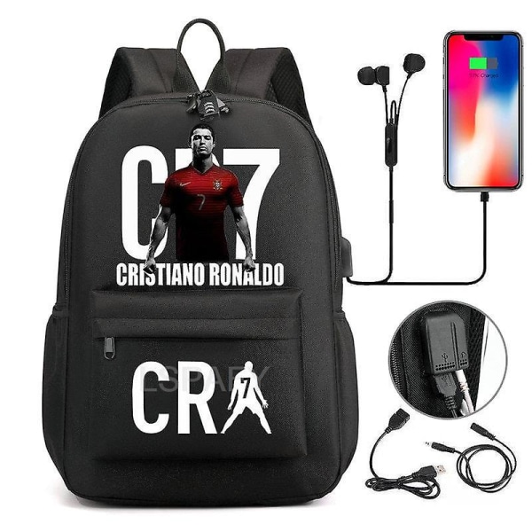 Cr7 Reppu Teini-ikäiset Tytöt Pojat USB Port Canvas Koululaukku Cr7 Opiskelijoiden Kirjakassi Kapasiteetti Matka Mochila Infantil 14