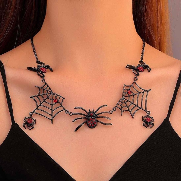 Halloween flaggermus Spider Web Choker Halskjeder Gotisk krage Halskjede Anheng Kjede smykker for kvinner og jenter