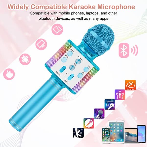 Karaoke Mikrofon for Barn, Bærbar Trådløs Bluetooth Mikrofon med LED-Lys for Gutter og Jenter Blå