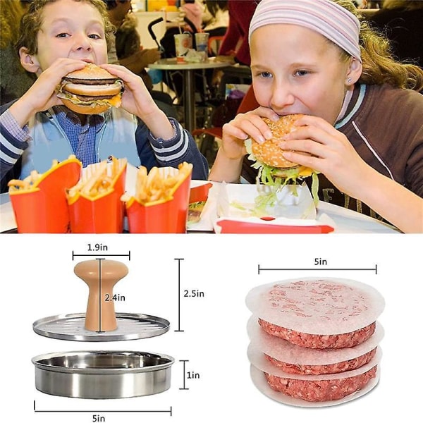 5 tommer Hamburger Press Patty Maker, non-stick, med 50 stykker vokspapir