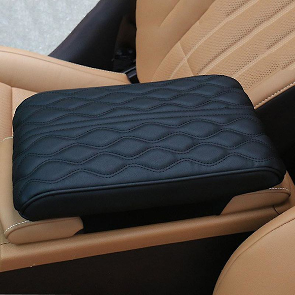 Wave Brodery Pu Leather Car Armstöd Matta Mittkonsol Armstödsskydd Kudde Autoarmstöd Förvaringsbox Cover Pad - Armstöd black