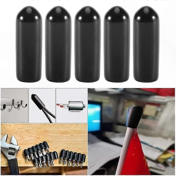 100 stk. gummiendestykker 4 mm ID PVC rund rørbolt hætte sort