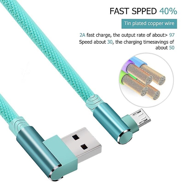 1m Lataus Micro-kaapeli USB-pistokkeesta 90 asteen kulmaan Micro Android -latausjohdon liitin gray