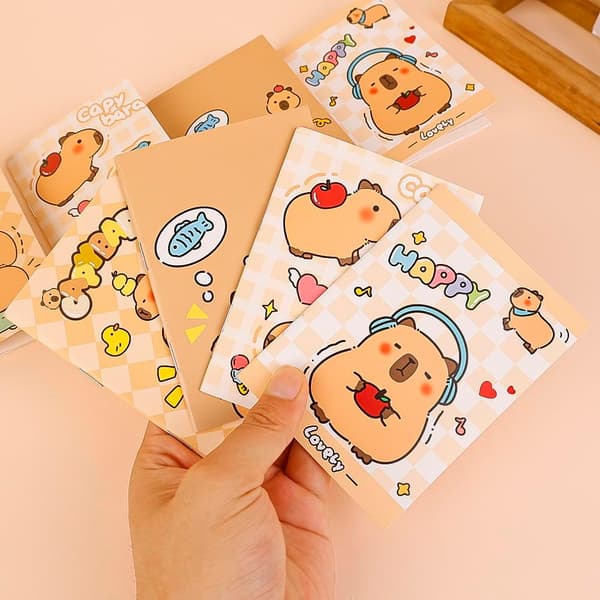Capybara 5-pak lomme notesbøger, 4 designs, 8,2 x 12 cm, mini vandtætte notesbøger til kontor, skole, elevpriser (tilfældig stil)