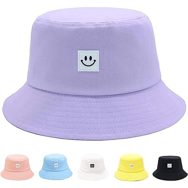 Solhatt for barn Smile Face Bøttehatt for jenter Gutter Sommersolbeskyttelse bomull unisex strandhette