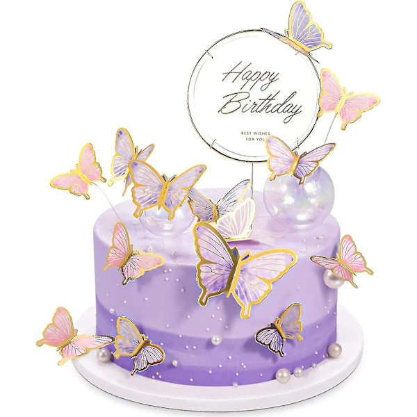 21 stk sommerfugler kakedekorasjon, tredimensjonal sommerfugldekorasjon kake cupcake toppers bursdagsjenter