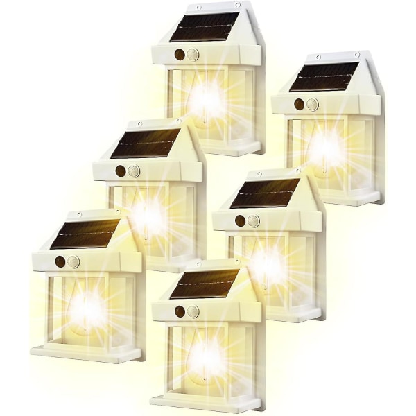 Solar Tungsten Wall Sconce Outdoor, 2023 New Wireless Dusk To Dawn Motion Sensor Led Wall Sconce, Ip65 Waterproof Solar Security Light, Patio Exterior White-6pcs