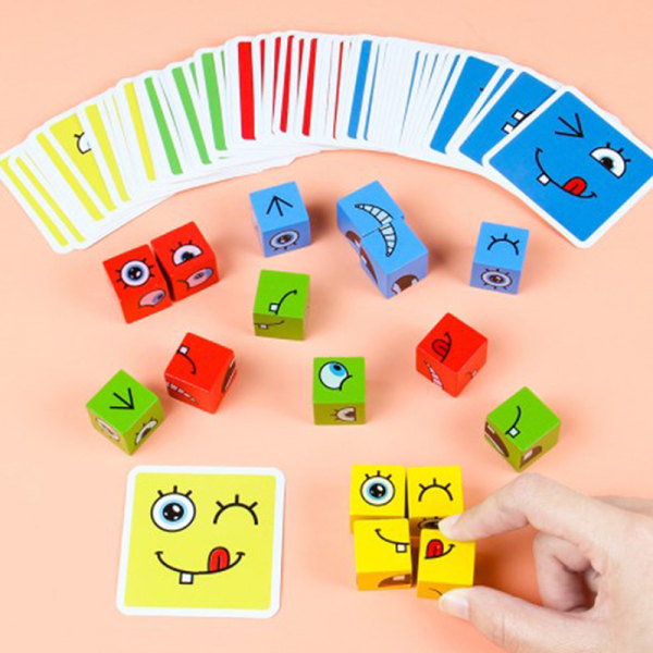 Træ FaceChanging Magic Cube Byggeklodser Spil Matching Udtr onesize
